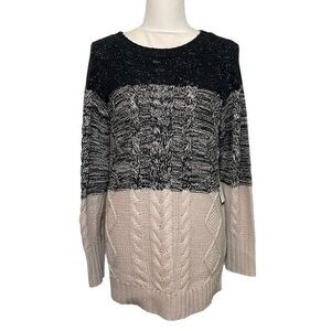 NWT TRIBAL JEANS Black Marl Cream Metallic Crewneck Cable Knit Sweater New Small